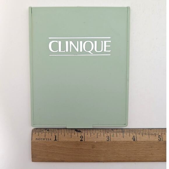 Vtg 90s Clinique Compact Travel Mirror 4.5" Fold Out Purse Make Up Green Logo - Picture 9 of 9